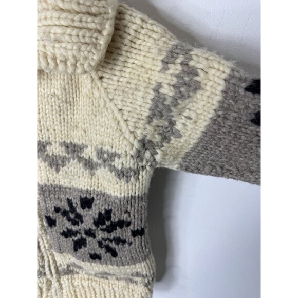 Vintage Cowichan-Style Wool Zip Sweater Cream Gray Snowflake Pattern Women XS - Picture 3 of 5